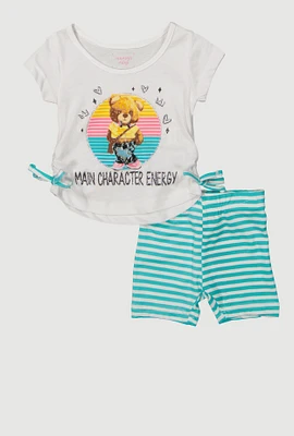 Baby Girls 0-9M Main Character Energy Tee and Shorts, Blue, Size 3-6M