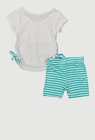Baby Girls 0-9M Main Character Energy Tee and Shorts, Blue, Size 3-6M