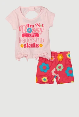 Baby Girls 0-9M Im Not Bossy Graphic Top and Shorts, Pink, Size 0-3M