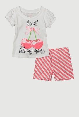 Baby Girls 0-9M Sweet Like My Mama Glitter T Shirt and Striped Bike Shorts Set, Pink, Size 6-9M