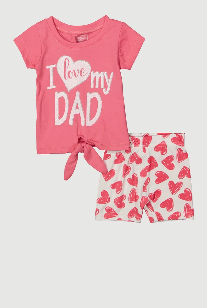 Baby Girls 0-9M I Love My Dad Graphic Tee and Shorts, Pink, Size 0-3M