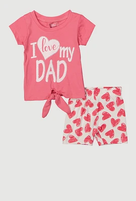 Baby Girls 0-9M I Love My Dad Graphic Tee and Shorts, Pink, Size 0-3M
