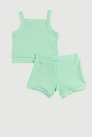 Baby Girls 0-9M Embroidered Tank Top and Shorts, Green, Size 3-6M