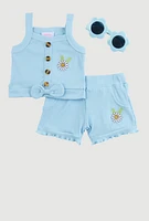 Baby Girls 0-9M Embroidered Sunflower Tank Top and Shorts, Blue, Size 0-3M