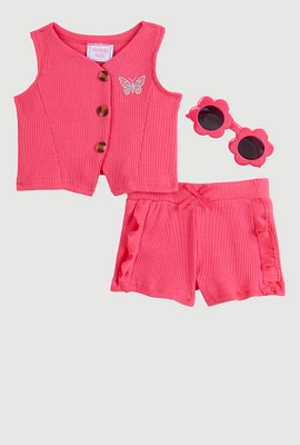 Baby Girls 0-9M Butterfly Vest and Shorts with Sunglasses,