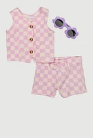 Baby Girls 0-9M Checkered Blazer Vest and Shorts, Purple, Size 6-9M