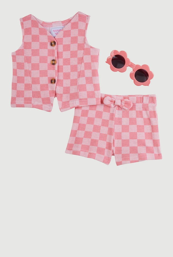 Baby Girls 0-9M Checkered Blazer Vest and Shorts, Multi, Size 0-3M