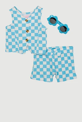 Baby Girls 0-9M Checkered Blazer Vest and Shorts, Blue, Size 6-9M
