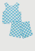 Baby Girls 0-9M Checkered Blazer Vest and Shorts, Blue, Size 6-9M