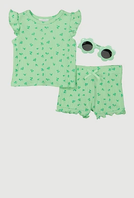 Baby Girls 0-9M Ditsy Floral Top and Shorts, Green, Size 6-9M