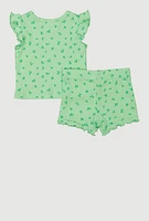 Baby Girls 0-9M Ditsy Floral Top and Shorts, Green, Size 6-9M