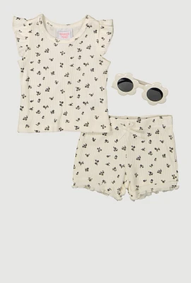Baby Girls 0-9M Ditsy Floral Top and Shorts, White, Size 6-9M