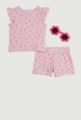 Baby Girls 0-9M Ditsy Floral Top and Shorts, Pink, Size 0-3M