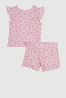 Baby Girls 0-9M Ditsy Floral Top and Shorts, Pink, Size 0-3M