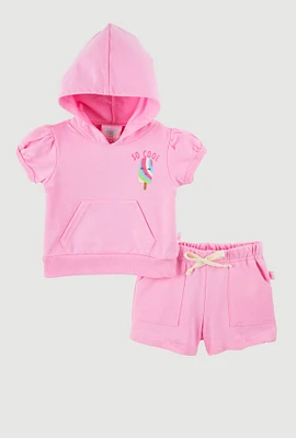 Baby Girls 0-9M So Cool Graphic Hooded Top and Shorts, Pink, Size 0-3M