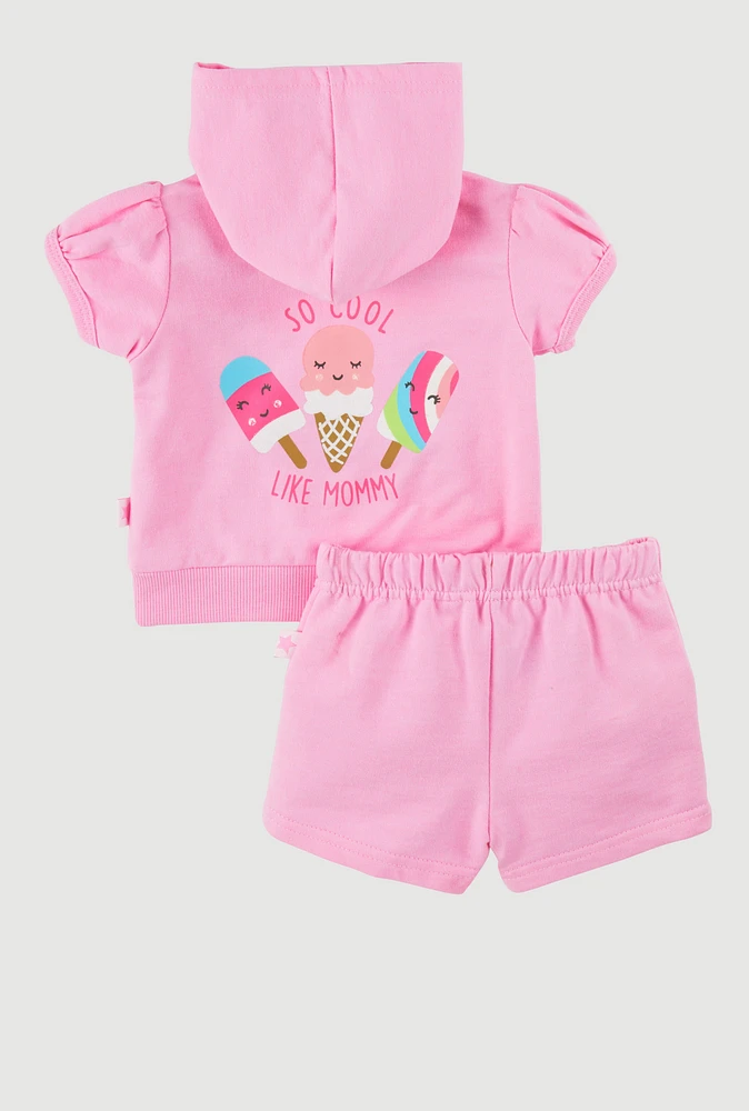 Baby Girls 0-9M So Cool Graphic Hooded Top and Shorts, Pink, Size 3-6M