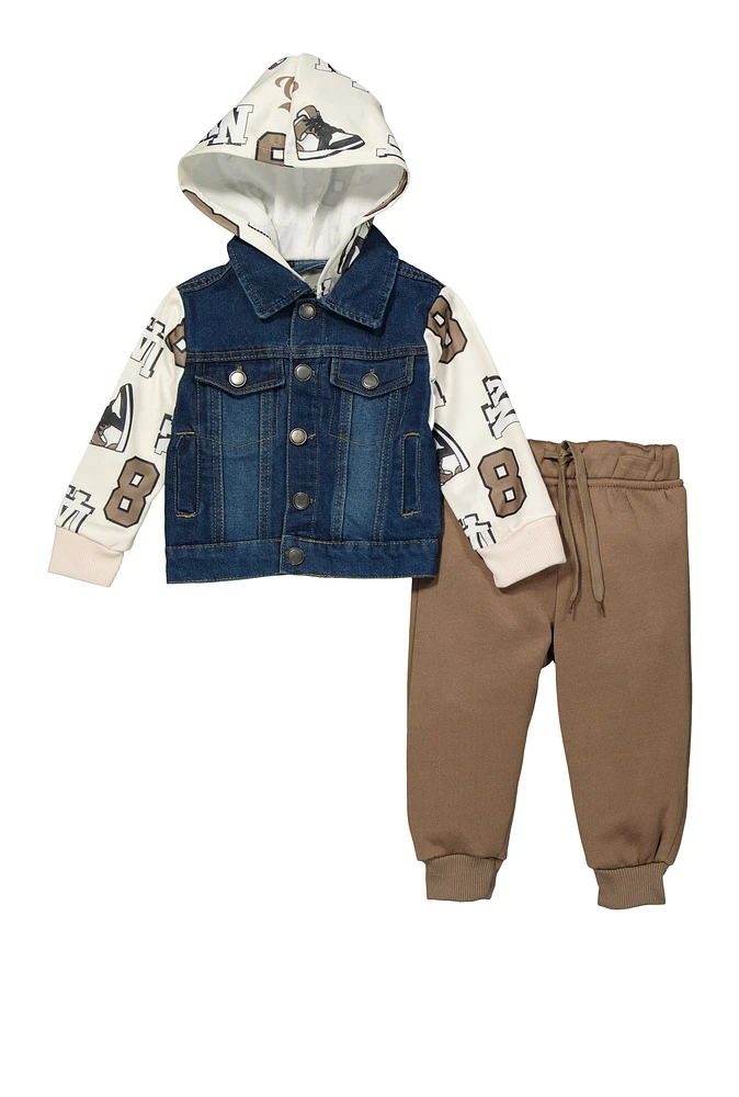 Baby Boys 12-24M Denim Hooded Jacket and Joggers, Multi, Size 24M