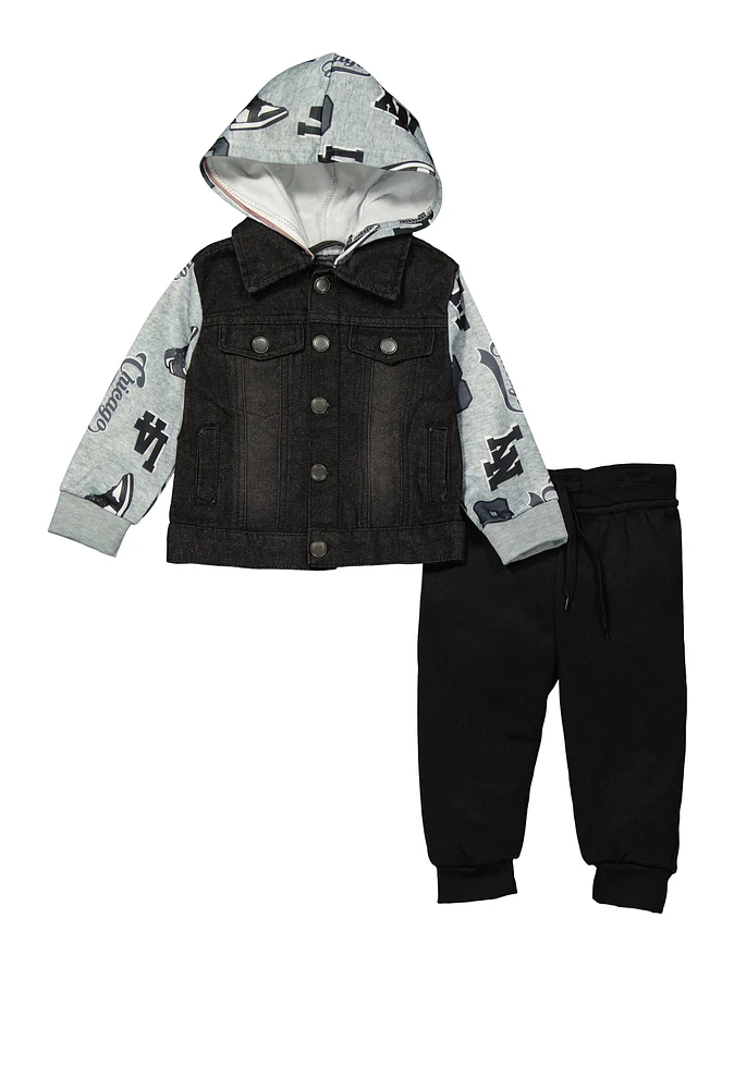 Baby Boys 12-24M Denim Hooded Jacket and Joggers, Black, Size 12M