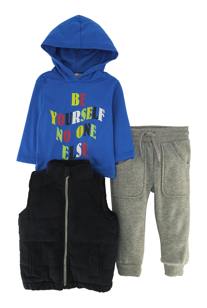 Baby Boys 12-24M Graphic Hoodie and Vest with Joggers, Multi,
