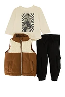 Baby Boys 12-24M Basketball Graphic Tee and Vest with Joggers, Brown, Size 24M