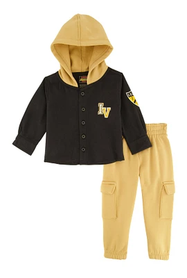 Baby Boys 12-24M Graphic Hooded Shacket and Cargo Sweatpants, Multi,
