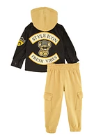 Baby Boys 12-24M Graphic Hooded Shacket and Cargo Sweatpants, Multi,