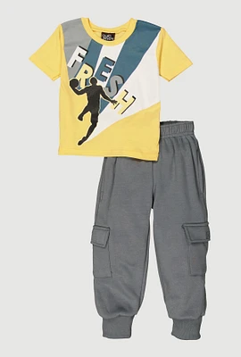 Baby Boys 12-24M Fresh Graphic Tee and Cargo Joggers, Yellow, Size 24M