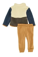 Baby Boys 12-24M Color Block Sherpa Jacket and Joggers, Brown,