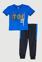 Baby Boys 12-24M Strong Graphic Tee and Joggers, Blue, Size 12M