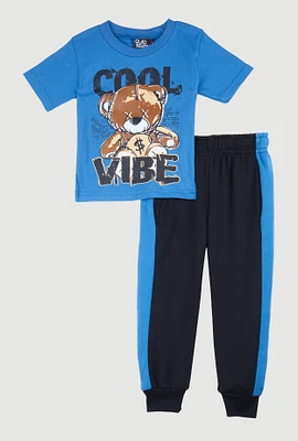 Baby Boys 12-24M Cool Vibe Bear Graphic Tee and Joggers, Blue,