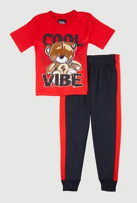 Baby Boys 12-24M Cool Vibe Bear Graphic Tee and Joggers, Red, Size 12M