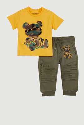 Baby Boys 12-24M Camo Bear Graphic Tee and Moto Joggers, Yellow, Size 18M