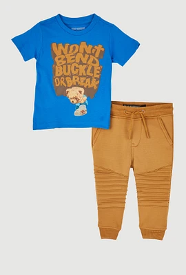 Baby Boys Wont Bend Buckle Or Break Tee and Joggers, Blue, Size 18M