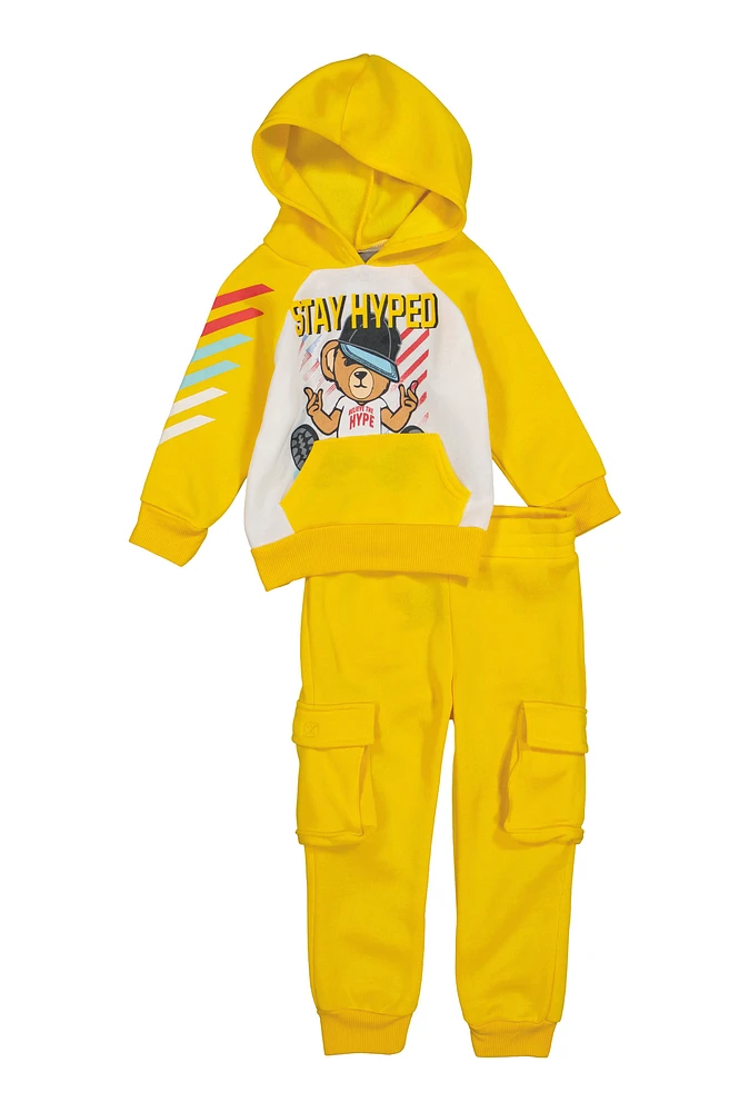 Baby Boys 12-24M Stay Hyped Hoodie and Cargo Joggers, Yellow, Size 24M