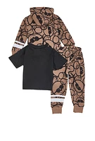 Baby Boys 12-24M Bear Print Hoodie and Tee with Joggers Set, Brown, Size 24M