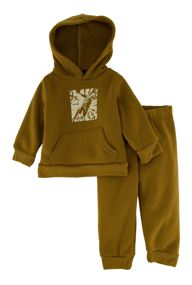 Baby Boys 12-24M Graphic Hoodie and Joggers, Brown, Size 18M