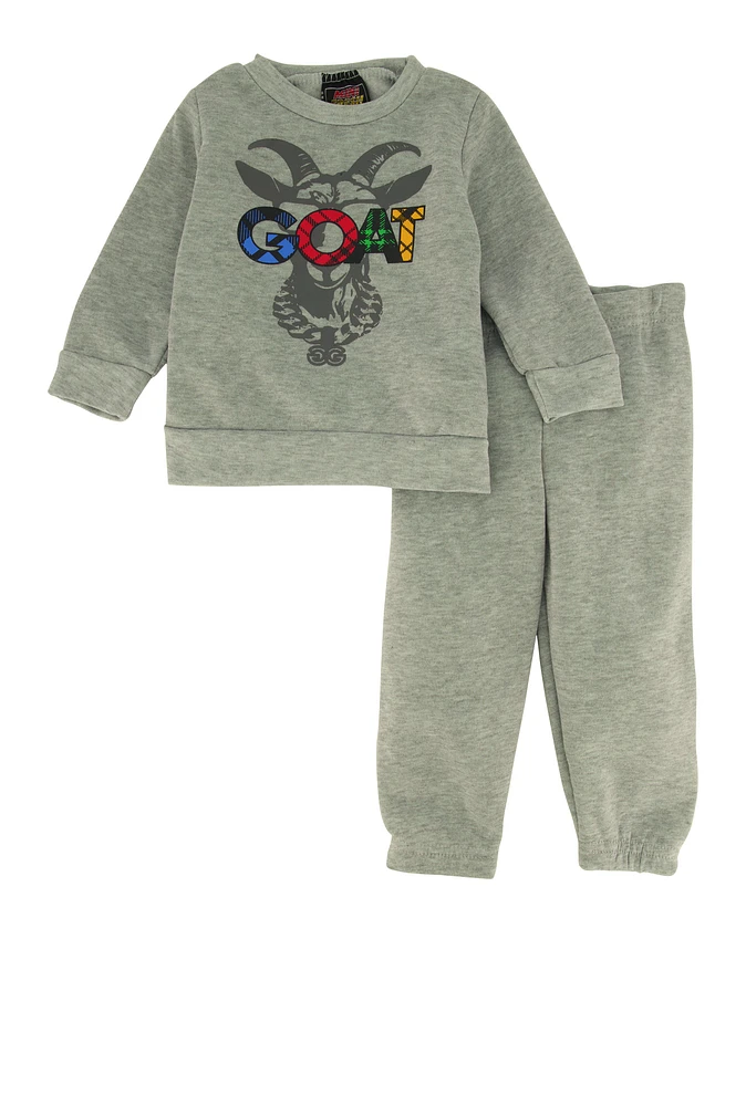 Baby Boys 12-24M Plaid GOAT Graphic Sweatshirt and Sweatpants, Grey, Size 18M