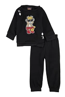 Baby Boys 12-24M King Bear Graphic Sweatshirt and Joggers, Black, Size 18M