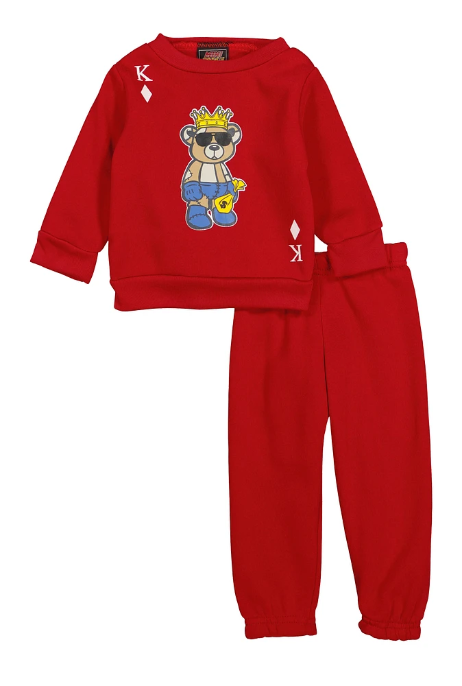 Baby Boys 12-24M King Bear Graphic Sweatshirt and Joggers, Red,