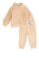 Baby Boys 12-24M Puma Sherpa Quarter Zip Sweatshirt and Joggers, Beige, Size 18M