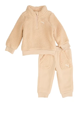 Baby Boys 12-24M Puma Sherpa Quarter Zip Sweatshirt and Joggers, Beige, Size 12M