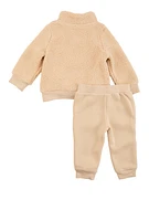 Baby Boys 12-24M Puma Sherpa Quarter Zip Sweatshirt and Joggers, Beige, Size 18M