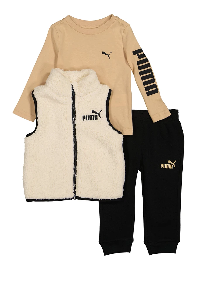 Baby Boys 12-24M Puma Sherpa Vest with Graphic Tee and Joggers, Beige, Size 18M