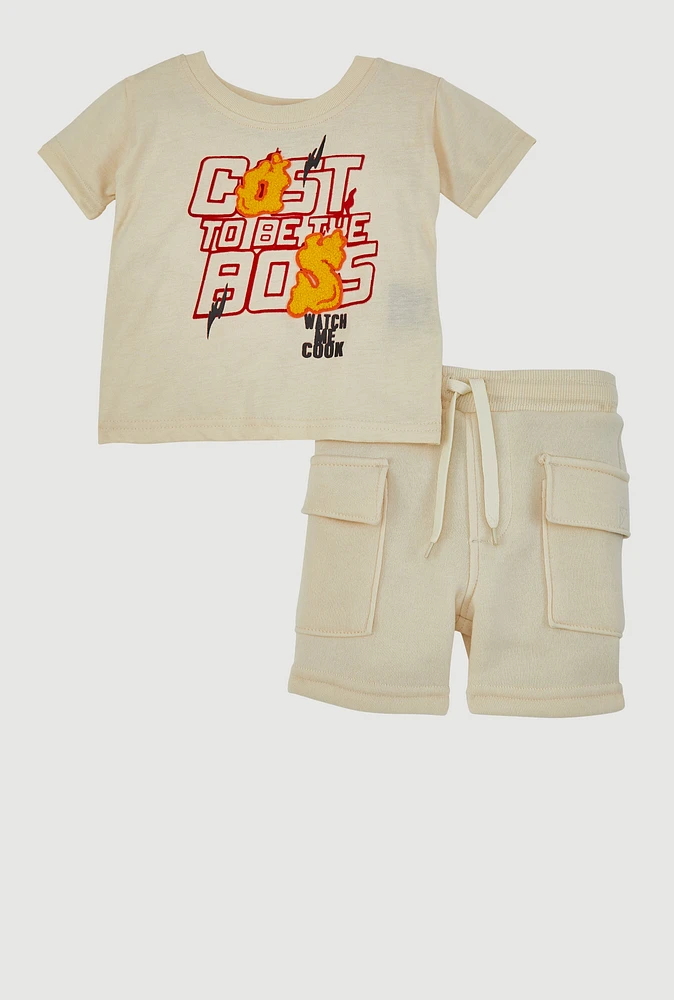 Baby Boys 2-Piece Fleece Sweatshorts and T-Shirt Set, Beige, Size 12M