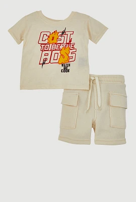 Baby Boys 2-Piece Fleece Sweatshorts and T-Shirt Set, Beige, Size 12M