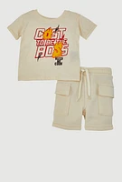 Baby Boys 2-Piece Fleece Sweatshorts and T-Shirt Set, Beige, Size 12M