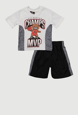 Baby Boys 12-24M All Season Champs Graphic Tee and Jersey Mesh Shorts, White, Size 18M