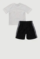 Baby Boys 12-24M All Season Champs Graphic Tee and Jersey Mesh Shorts, White, Size 18M