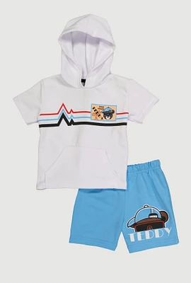 Baby Boys 12-24M Here Comes Teddy Graphic Hoodie and Shorts, Blue, Size 24M