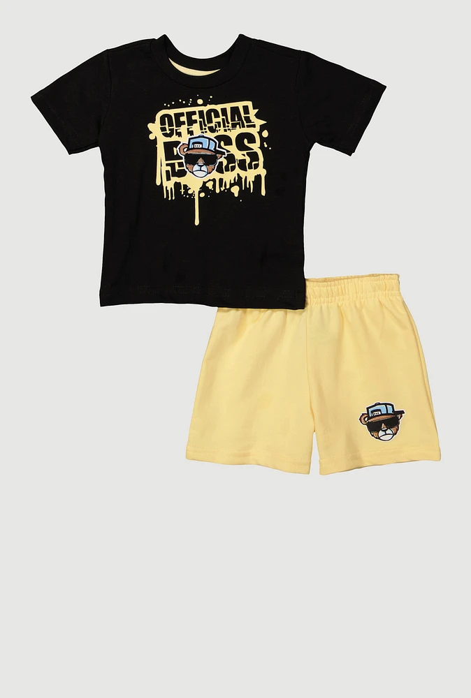 Baby Boys 12-24M Official Boss Graphic Tee and Shorts, Black, Size 12M
